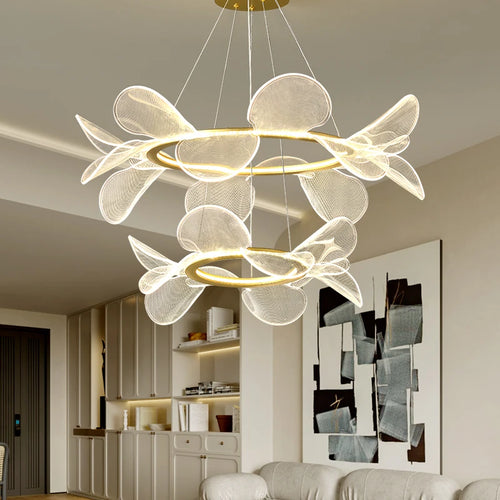 Acrylic chandelier with gold ring and dimmable light direct delivery - vue 4 sur 10