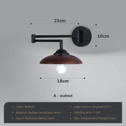 Rotating wooden wall light with adjustable swing arm - vue 18 sur 18