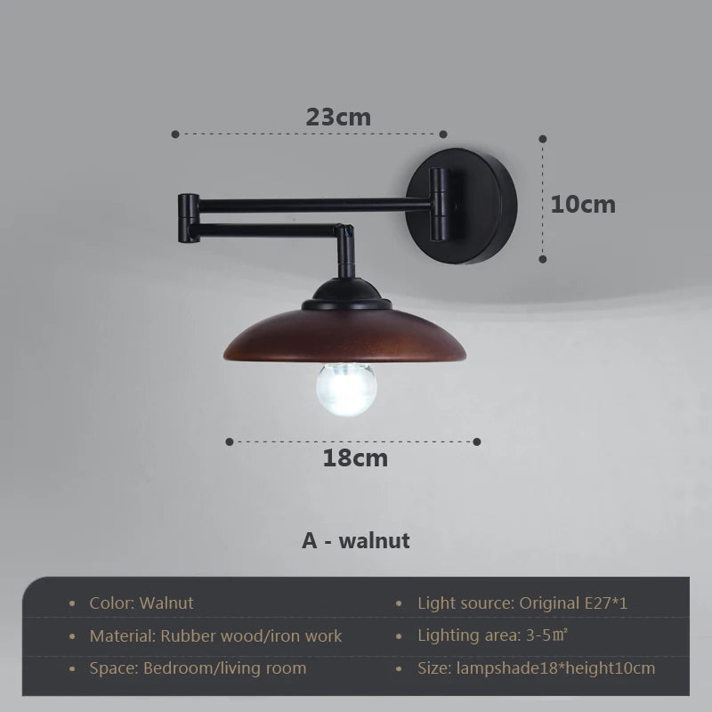 Rotating wooden wall light with adjustable swing arm - vue 18 sur 18