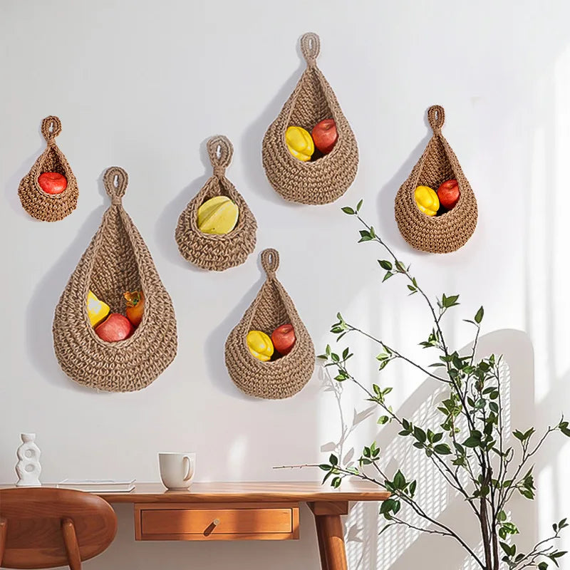 teardrop-shaped woven cotton storage basket for fruits and vegetables