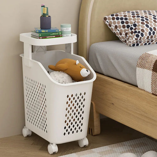 dirty laundry storage basket with practical wheels - vue 4 sur 9