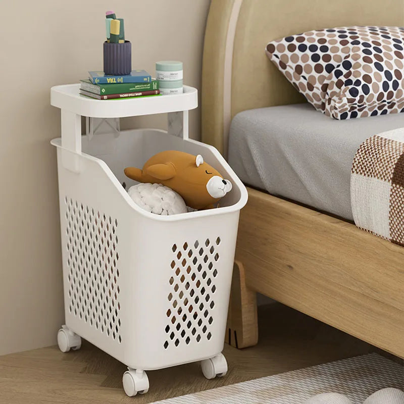 dirty laundry storage basket with practical wheels - vue 3 sur 9