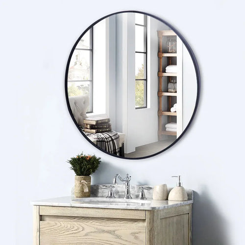 modern round mirror with aluminum frame for wall decoration