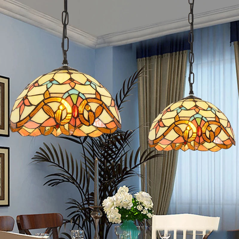 Retro stained glass Mediterranean style chandelier for restaurants and lobbies