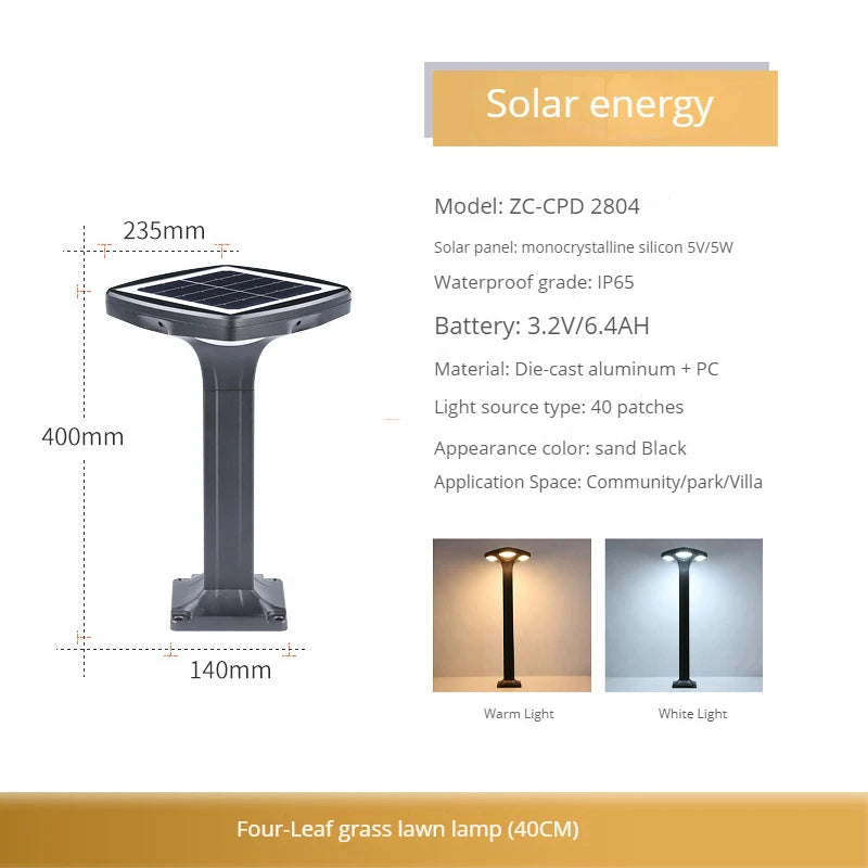 Waterproof solar LED floor lamp for garden with monocrystalline silicon