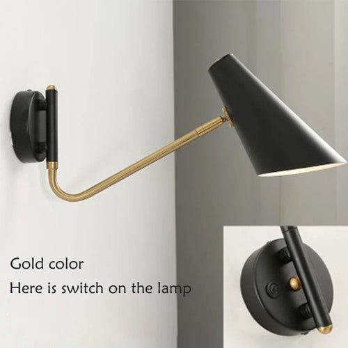 Adjustable vintage wall lamp with switch, flexible LED black/gold - vue 10 sur 10
