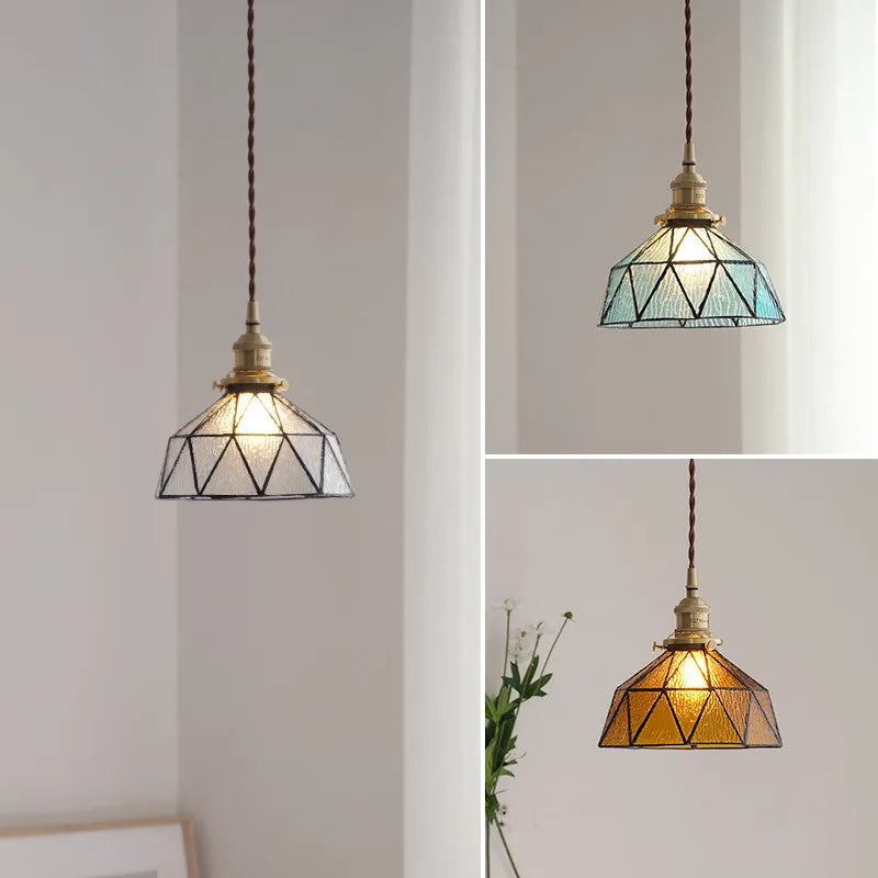 Nordic vintage brass and glass pendant light