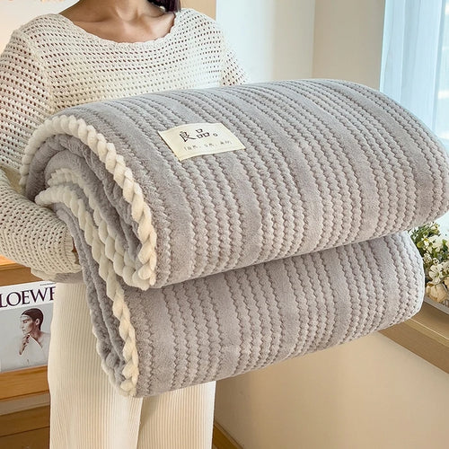 Soft plain knitted fleece throw for sofa and living room