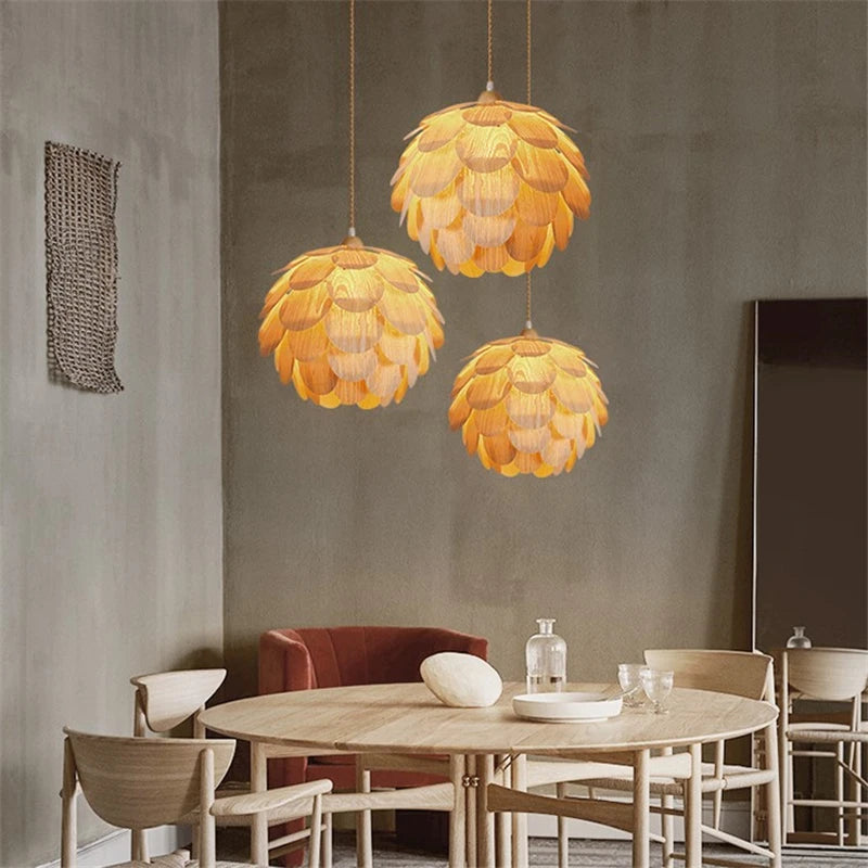 Creative bamboo pine cone chandelier with Nordic LED lighting - vue 3 sur 10