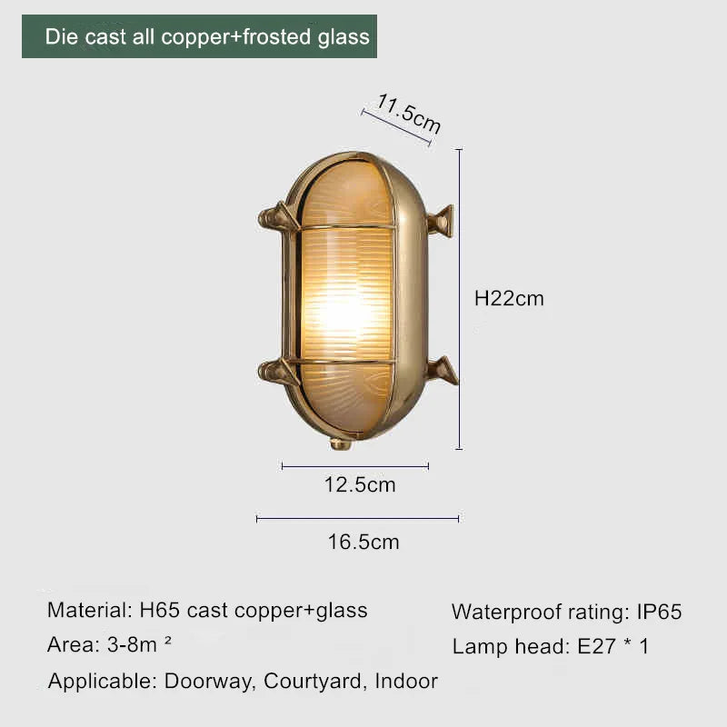 Retro brass wall light industrial style waterproof for outdoor use - vue 9 sur 16