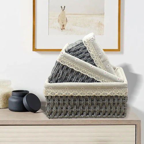 rattan woven storage basket with decorative removable liner - vue 3 sur 12