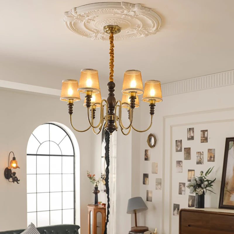 Retro wood and fabric ceiling light for restaurant and living room