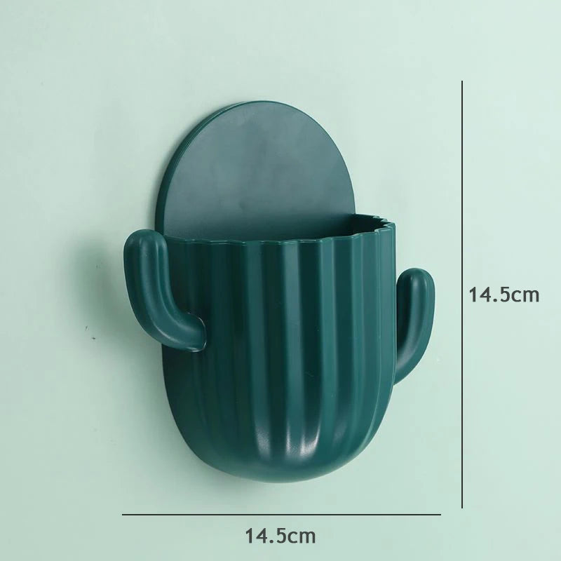 cactus self-adhesive wall mount for toothbrush and toothpaste storage - vue 6 sur 10
