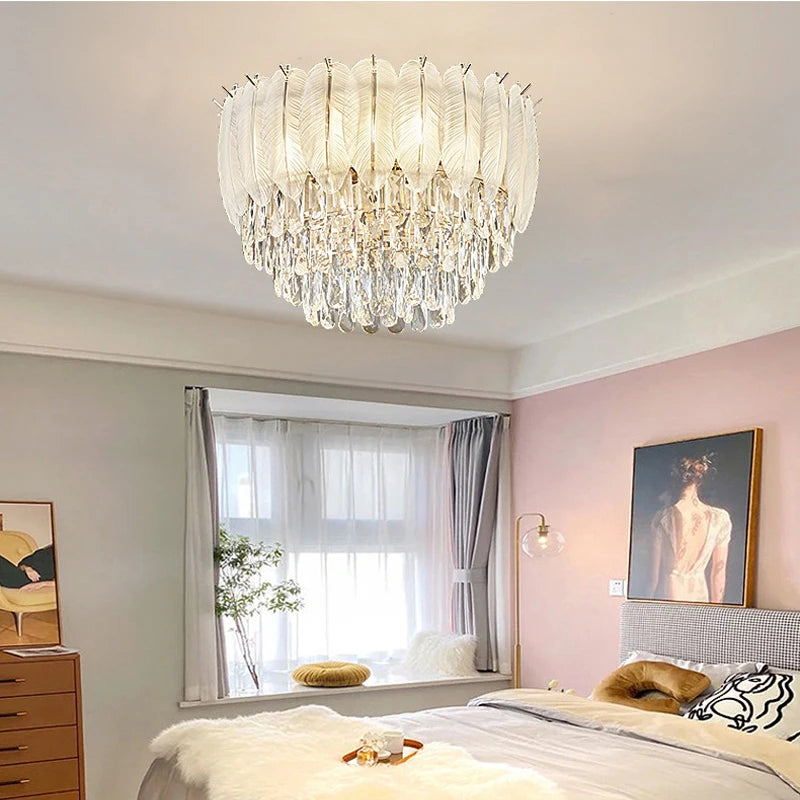 Luxury round crystal ceiling light with LED for interior - vue 6 sur 12