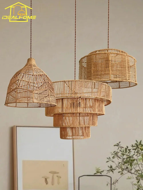 Wabi-sabi style hemp rope pendant light for elegant interiors - vue 2 sur 8