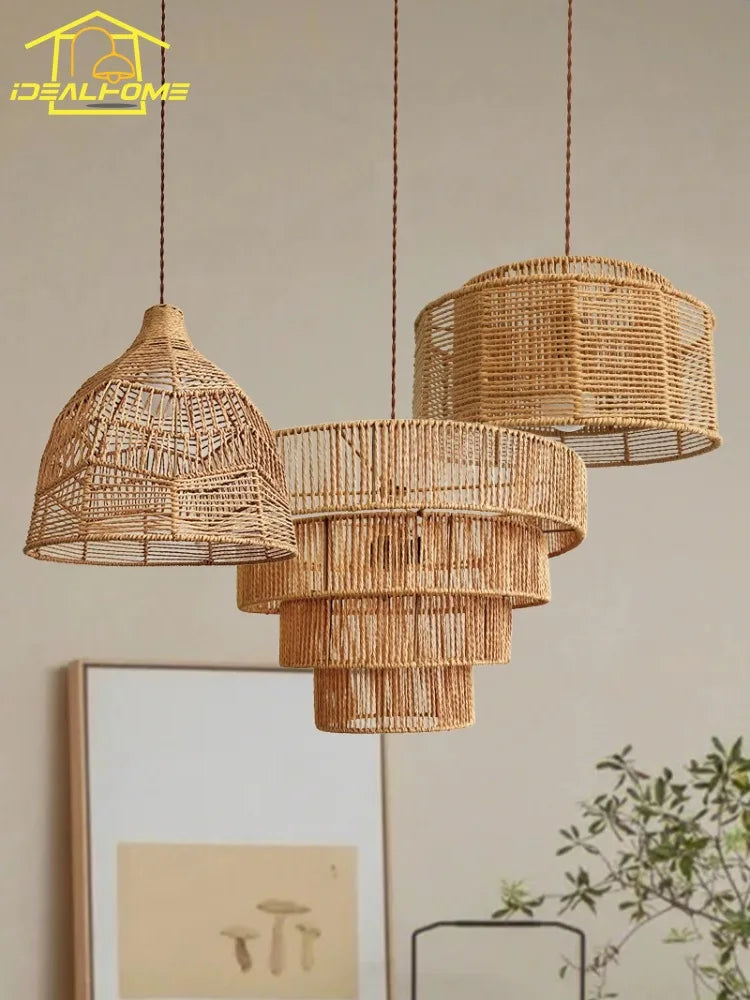 Wabi-sabi style hemp rope pendant light for elegant interiors