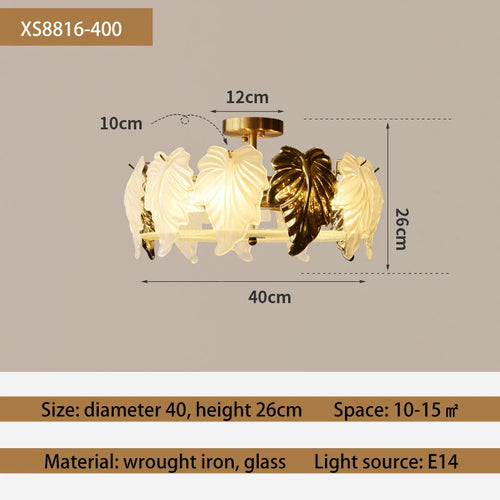 French vintage-style glass leaves LED ceiling light - vue 9 sur 9