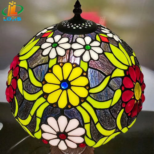 Tiffany style retro glass vintage bedside lamp - vue 3 sur 7