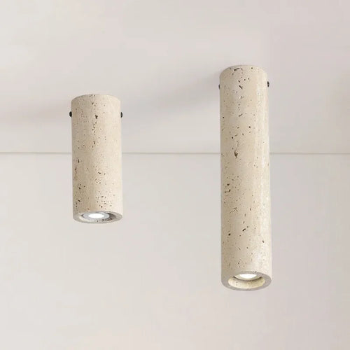 light yellow travertine cylindrical surface mounted ceiling light - vue 3 sur 8