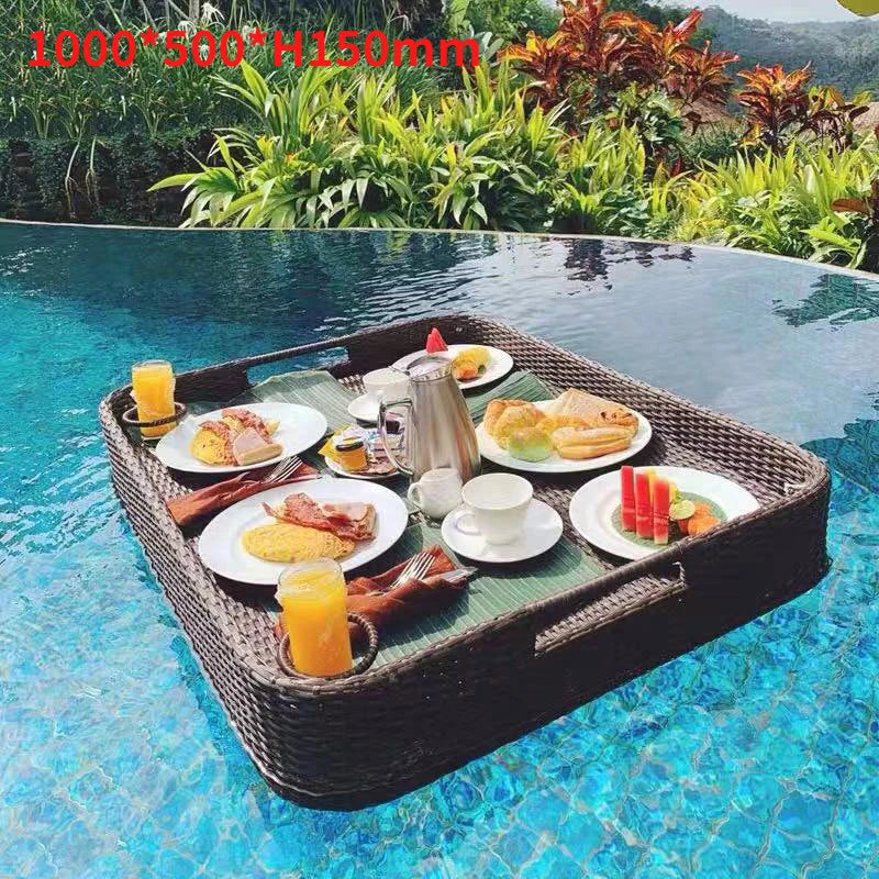 plateau en rotin nordique pour fruits et boissons de piscine