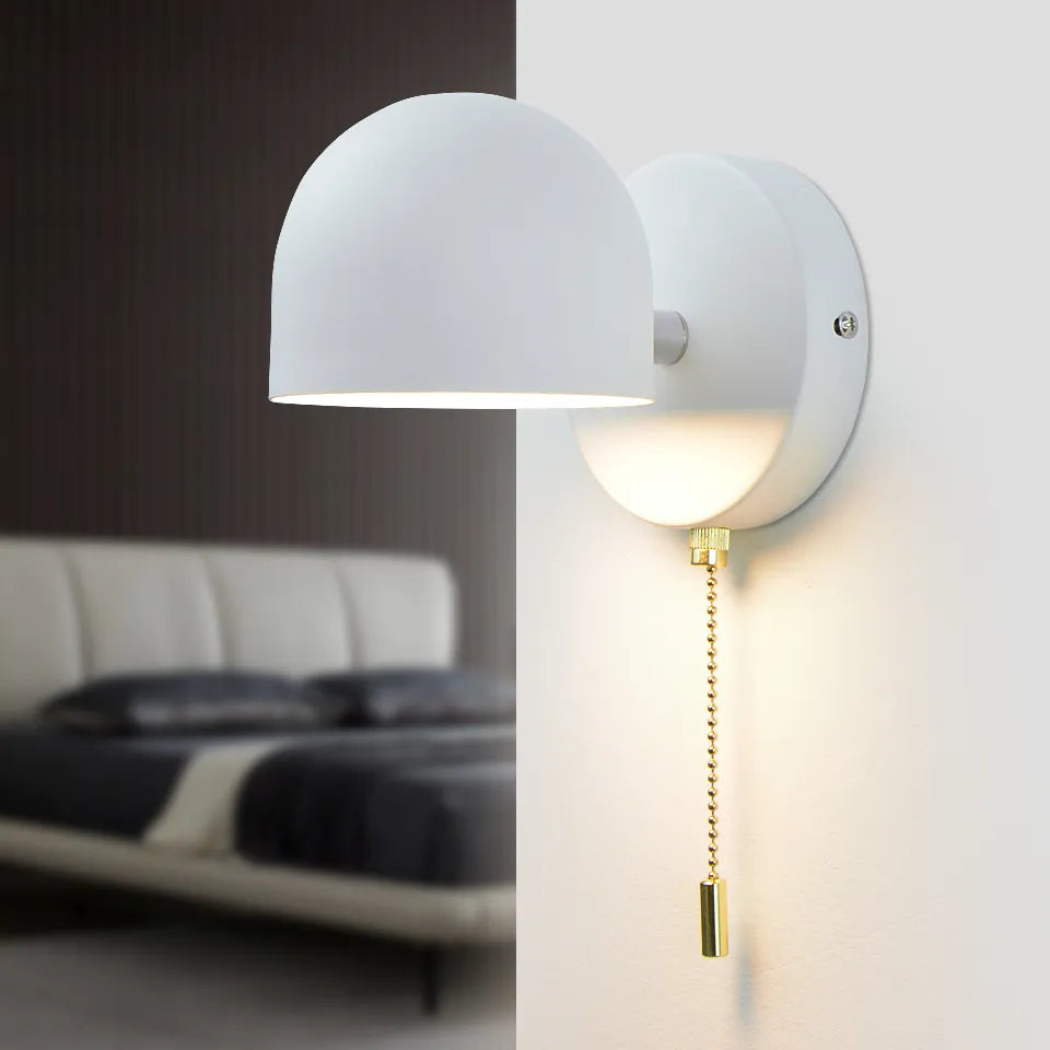 Nordic indoor LED wall light with switch, plug, black or white, for hotel, hallway, bedroom or reading