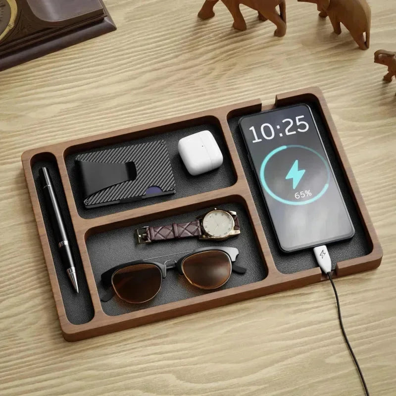 Wooden storage box for desk and accessories