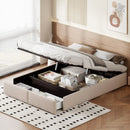 Upholstered Bed, Linen Fabric, without Headboard, Storage Bed, with Slatted Frame and 2 Storage Drawers, Beige, 140 x 200 cm