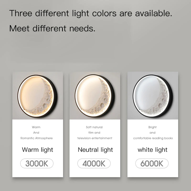 Nordic-style resin LED wall light moon design