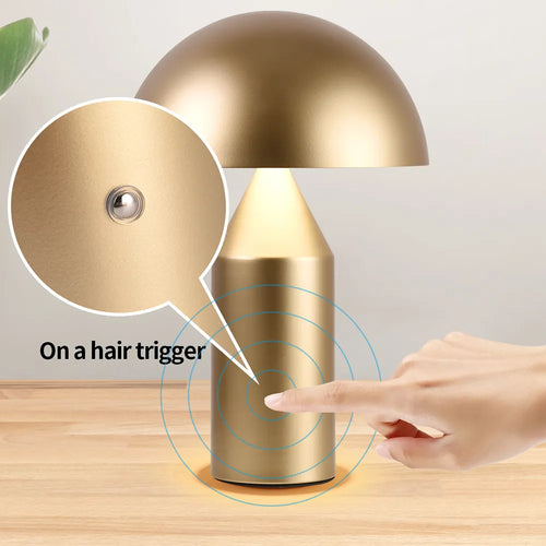 Portable mushroom LED table lamp with rechargeable touch switch night light for dining room, bedroom, and bedside - vue 6 sur 9