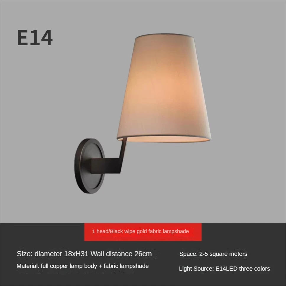 Artistic luxury fabric copper wall light