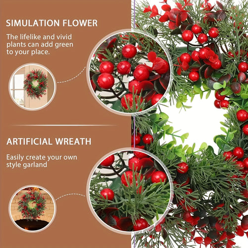 Artificial Christmas wreath with decorative red berries - vue 3 sur 6