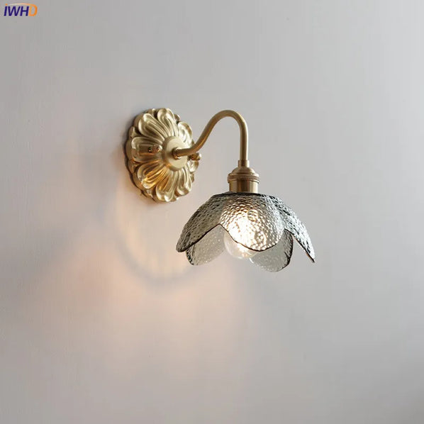 Modern smoked grey glass LED wall light copper indoor