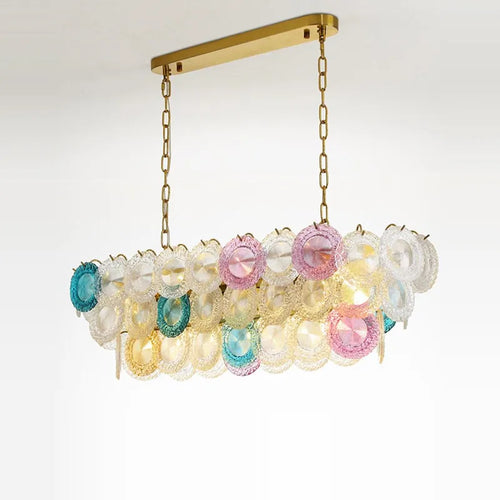 Postmodern iron and coloured glass LED chandelier - vue 3 sur 6