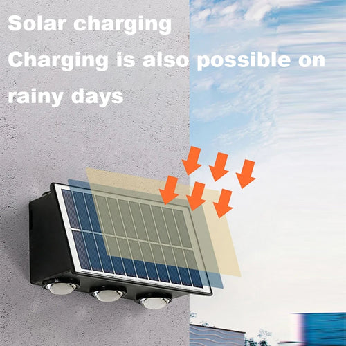 Modern solar LED waterproof wall light for outdoor garden, courtyard or street - vue 4 sur 14