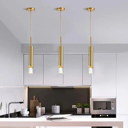 Cylindrical copper gold design LED pendant light - vue 2 sur 7