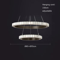 Postmodern LED ring chandelier in black and gold marble, round design for dining room
