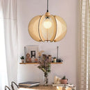Fabric and wood pendant light for shop and hotel