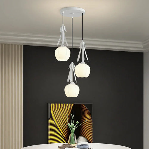 Art deco glass chandelier with hanging floral shade - vue 5 sur 11