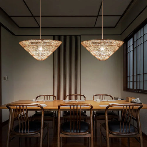 Handmade nordic style rattan pendant light wabi sabi design - vue 5 sur 10