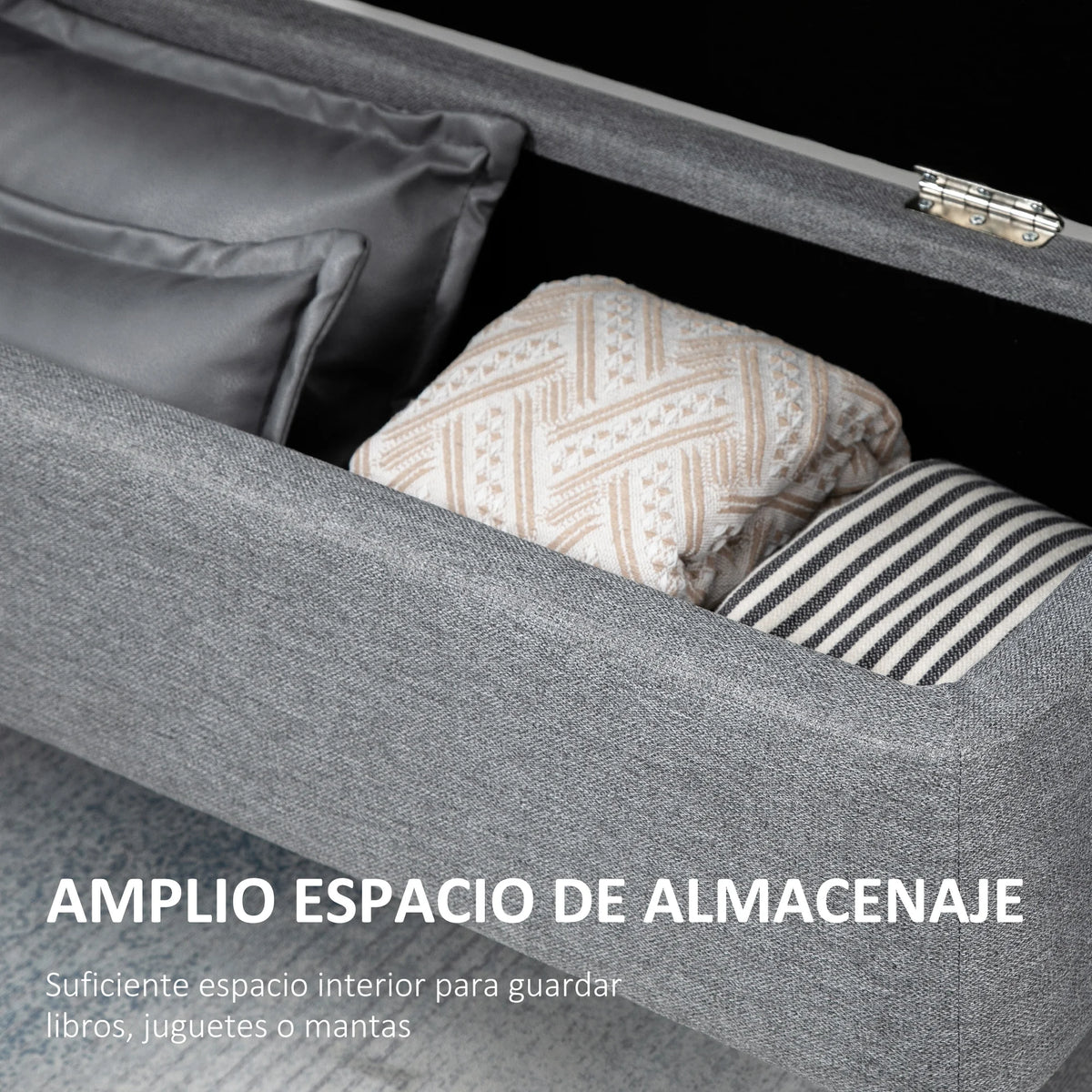 HOMCOM storage bench upholstered in linen with flip cover 101x38,5x44,5 cm - vue 4 sur 6