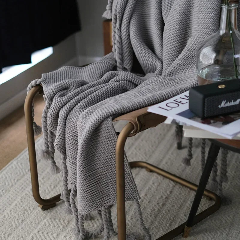 Geometric knit throw modern style for sofa winter