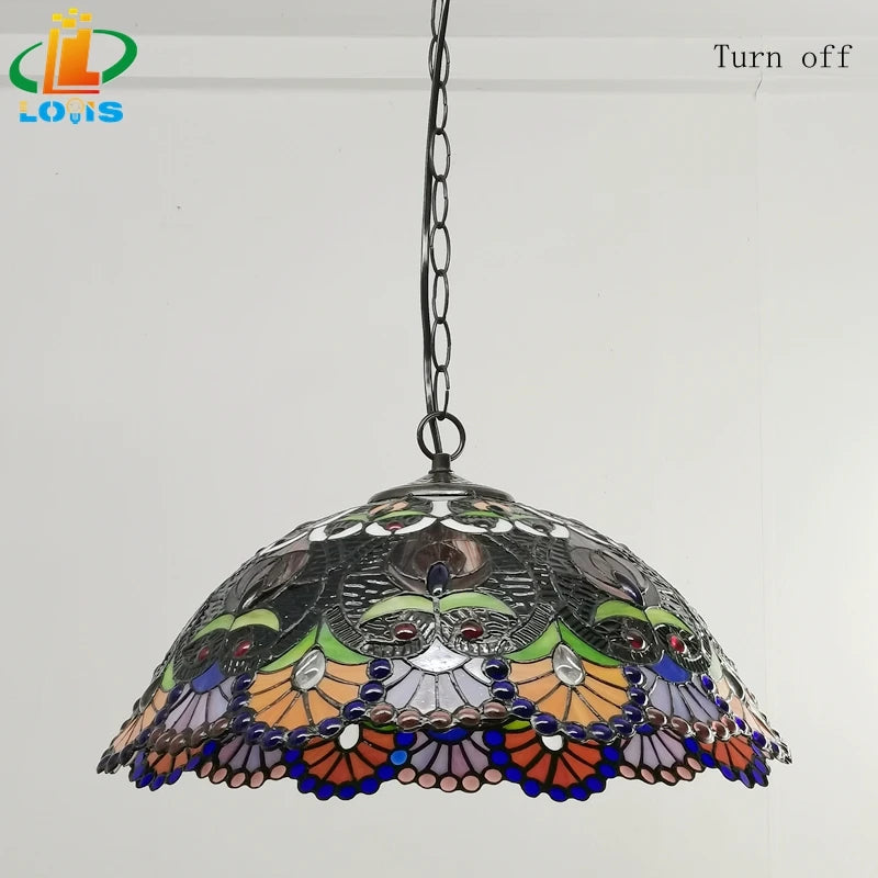 Handmade european retro chandelier with colourful glass beads - vue 6 sur 6