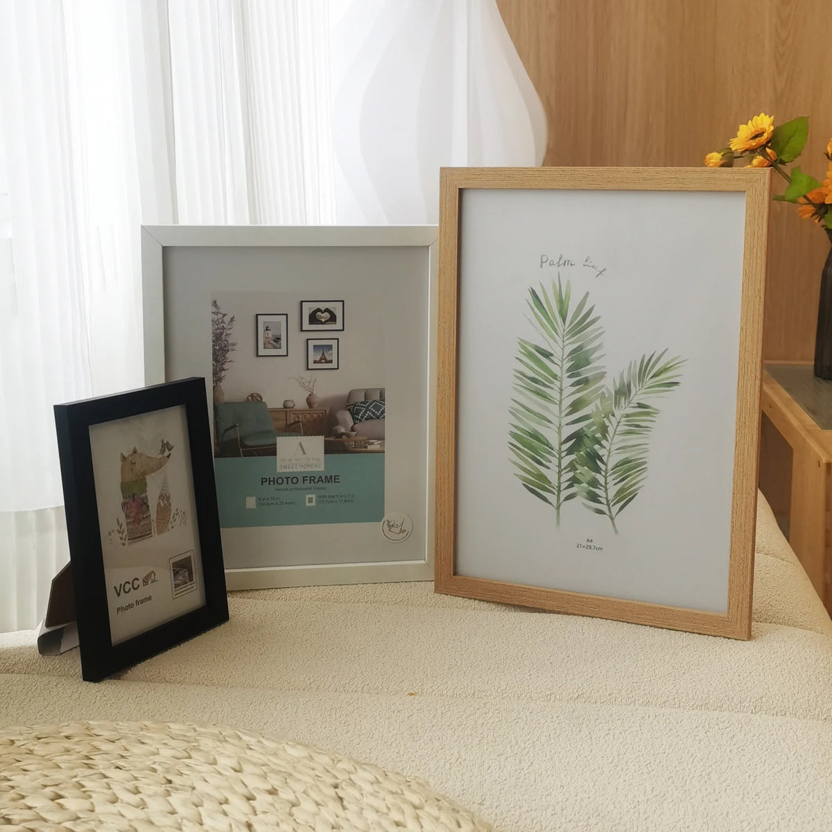 Decorative wooden photo frame for hanging or standing