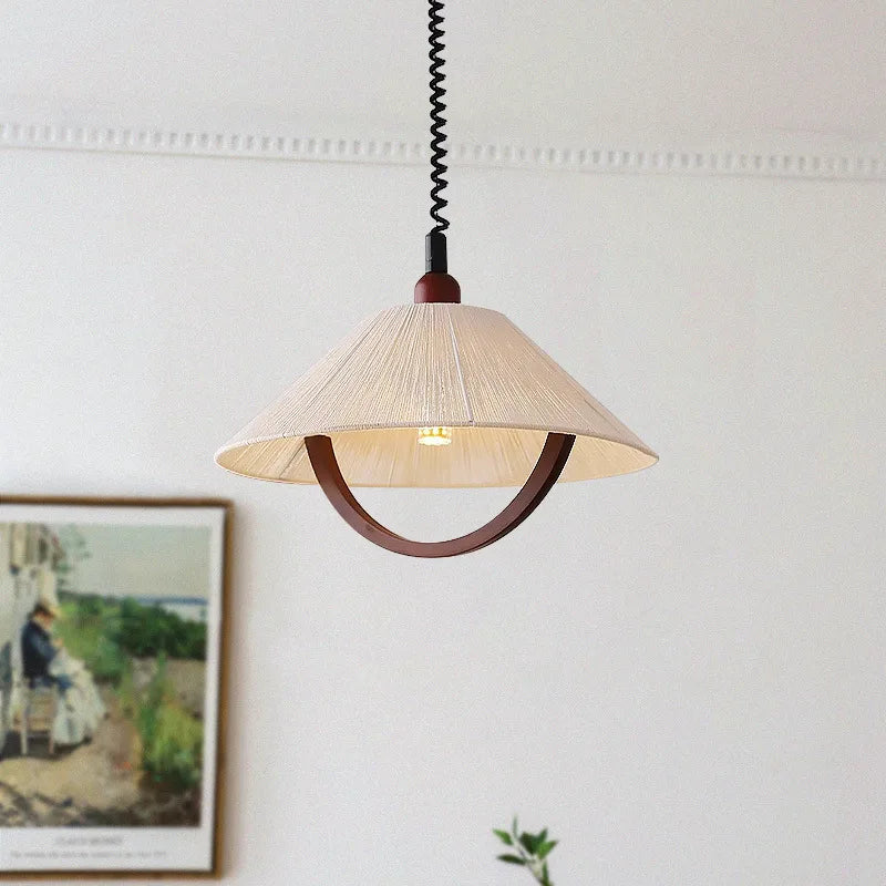 Retractable fabric vintage pendant light with LED lighting