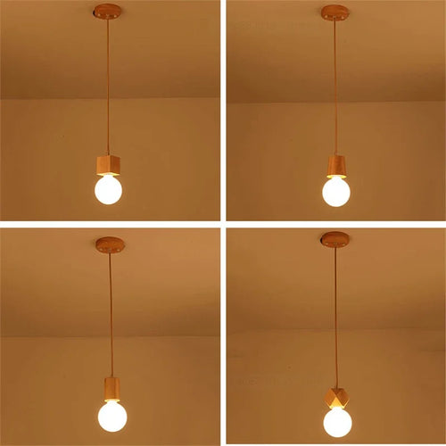 Vintage oak wood pendant light modern design - vue 7 sur 15
