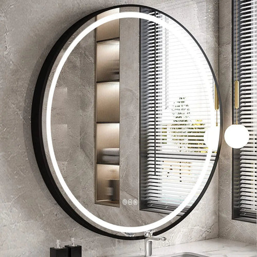 600mm Round LED Mirror Illuminated Lighted Wall Hanging Bathroom Mirror, Anti-fog, Golden/ Black Frame for Bathroom Entryway - vue 5 sur 8