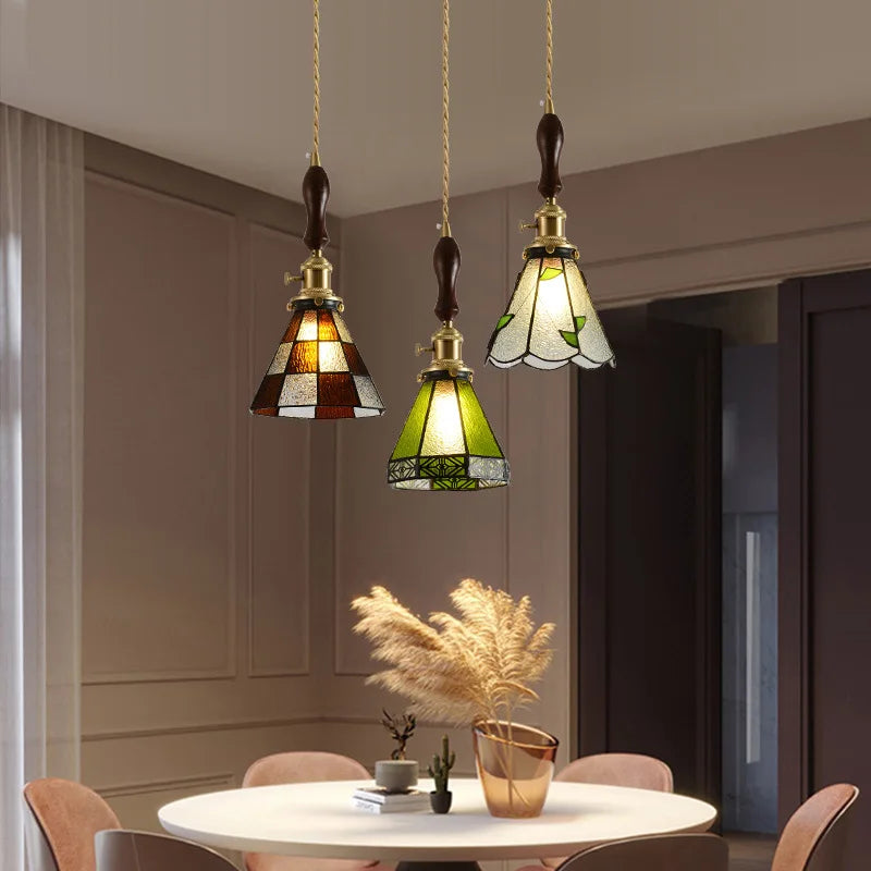 Nordic copper pendant light with stained glass for elegant interiors - vue 5 sur 14