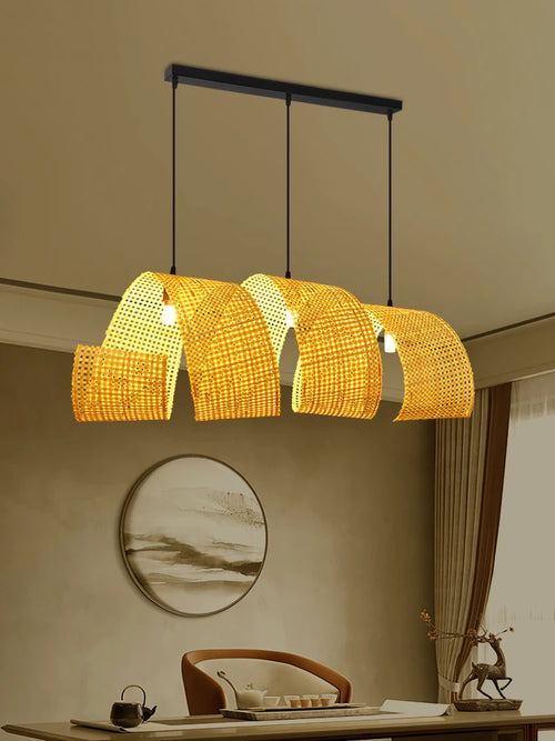 Japanese style bamboo chandelier for zen Asian decor - vue 2 sur 11