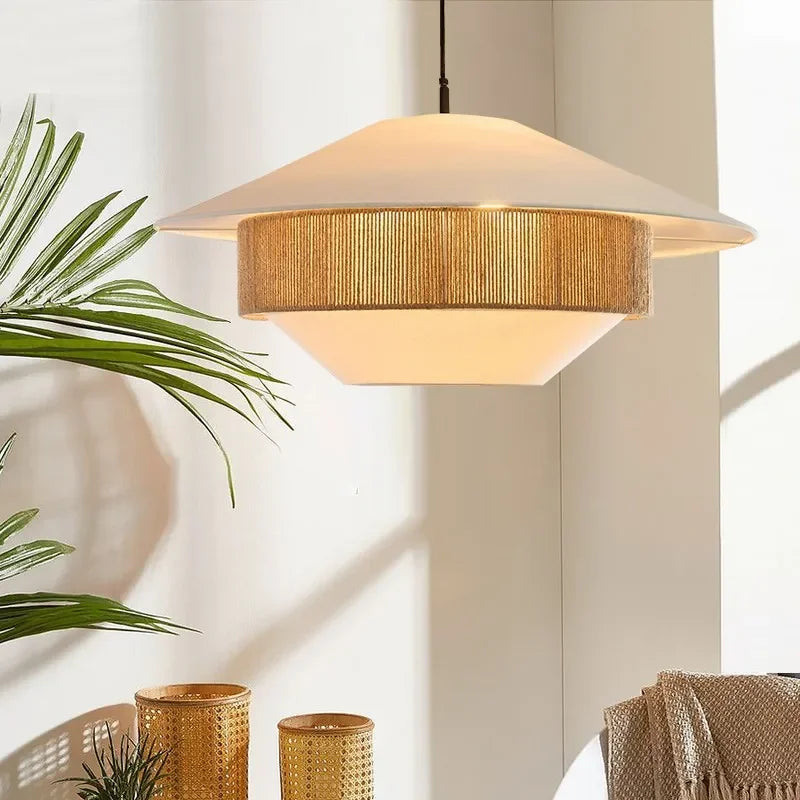 Hand-woven vintage wabi-sabi hemp rope pendant light