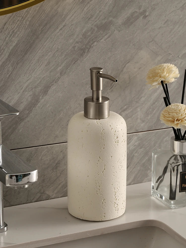 Retro Natural Stone Press on Shower Gel Dispensing Bottle, Home Storage Bottles, Bathroom Appliances, Wash Basin, Tabletop Ornam